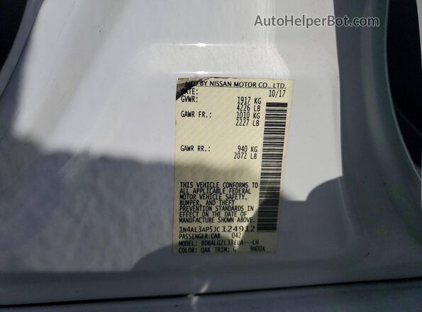 1N4AL3AP5JC124912 2018 NISSAN ALTIMA White Vista de la etiqueta del VIN