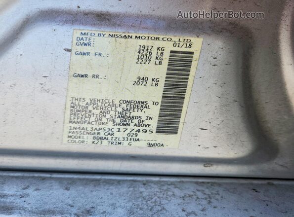 1N4AL3AP5JC177495 2018 NISSAN ALTIMA Silver Շարժիչի բաժամունքի տեսք