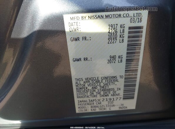 1N4AL3AP5JC219177 2018 NISSAN ALTIMA Gray Widok komory silnika