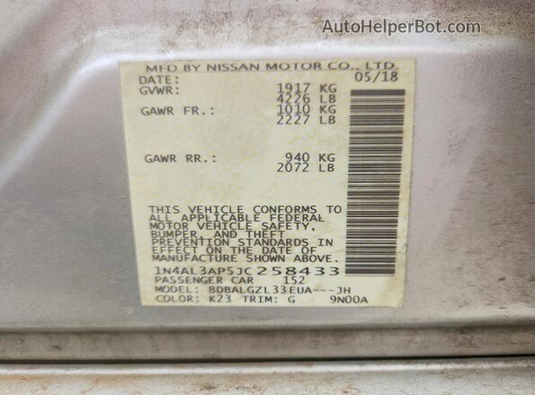 1N4AL3AP5JC258433 2018 NISSAN ALTIMA Silver ძრავის განყოფილების ხედი