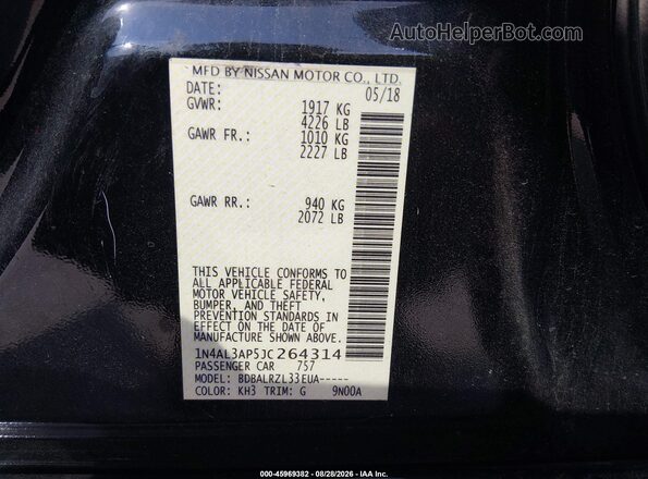 1N4AL3AP5JC264314 2018 NISSAN ALTIMA Black Շարժիչի բաժամունքի տեսք