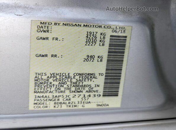 1N4AL3AP5JC271439 2018 NISSAN ALTIMA Silver Вид підкапотного простору
