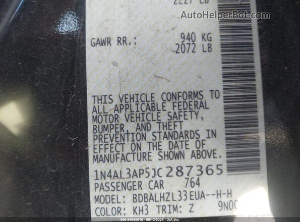 1N4AL3AP5JC287365 2018 NISSAN ALTIMA Черный Вид подкапотного пространства