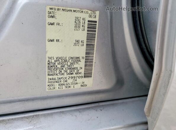 1N4AL3AP5JC299709 2018 NISSAN ALTIMA Silver Вид наклейки з VIN-кодом