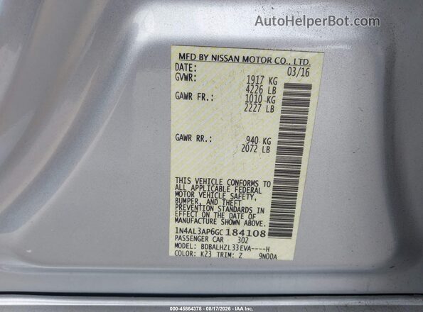 1N4AL3AP6GC184108 2016 NISSAN ALTIMA Silver Engine compartment view