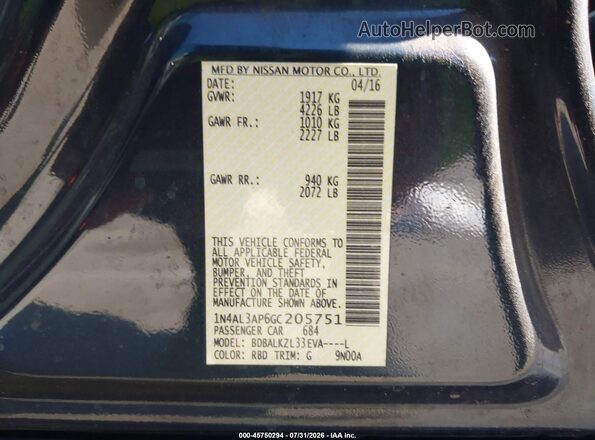 1N4AL3AP6GC205751 2016 NISSAN ALTIMA Gray Вид підкапотного простору