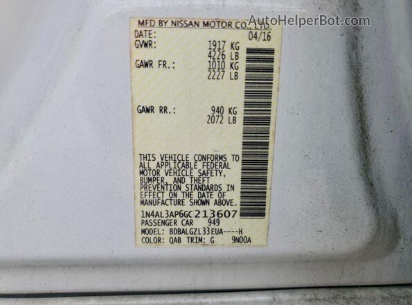 1N4AL3AP6GC213607 2016 NISSAN ALTIMA White Vista del compartimento del motor