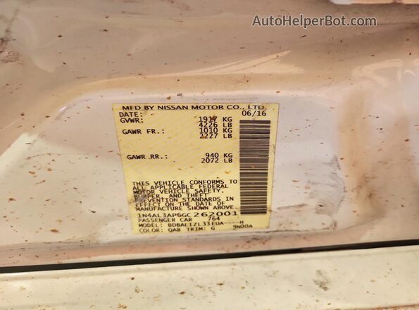 1N4AL3AP6GC262001 2016 NISSAN ALTIMA White Widok komory silnika