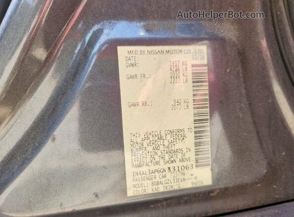 1N4AL3AP6GN331063 2016 NISSAN ALTIMA Gray Вид підкапотного простору
