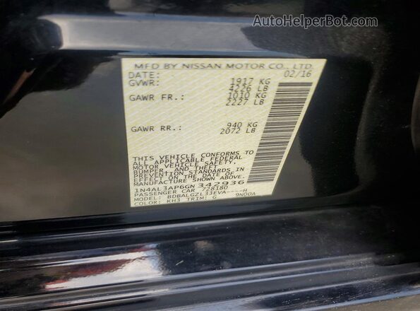 1N4AL3AP6GN342936 2016 NISSAN ALTIMA Black Vista de la etiqueta del VIN