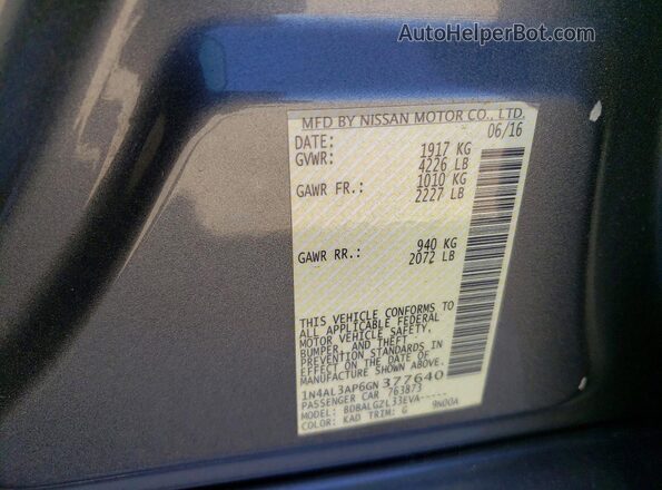 1N4AL3AP6GN377640 2016 NISSAN ALTIMA Gray Widok komory silnika
