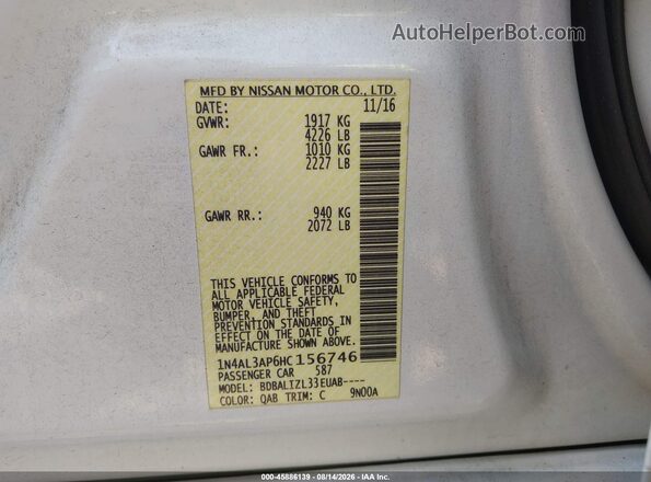 1N4AL3AP6HC156746 2017 NISSAN ALTIMA White Engine compartment view