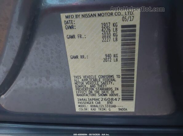 1N4AL3AP6HC260847 2017 NISSAN ALTIMA Серый Вид подкапотного пространства