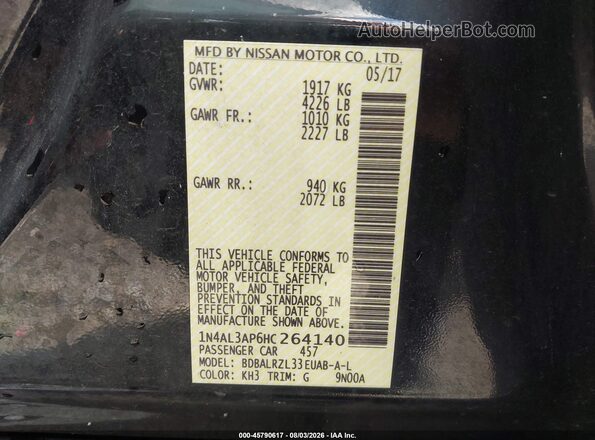 1N4AL3AP6HC264140 2017 NISSAN ALTIMA Black Widok komory silnika