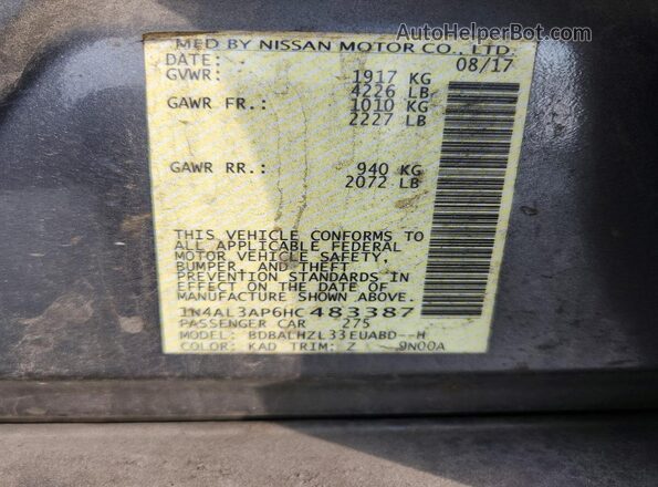 1N4AL3AP6HC483387 2017 NISSAN ALTIMA Gray Вид підкапотного простору