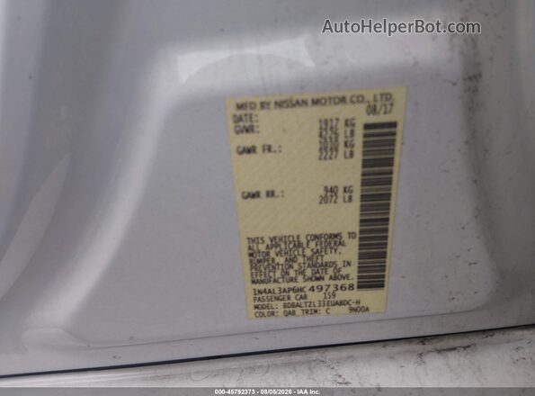 1N4AL3AP6HC497368 2017 NISSAN ALTIMA White Vista del compartimento del motor