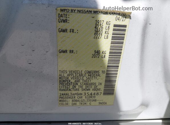 1N4AL3AP6HN354487 2017 NISSAN ALTIMA White Շարժիչի բաժամունքի տեսք