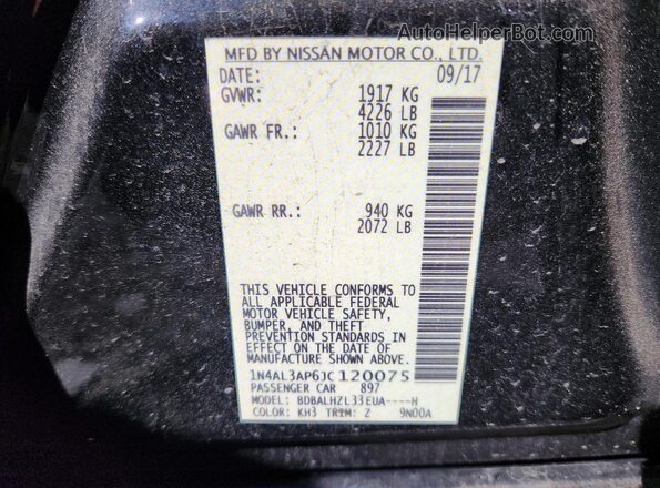 1N4AL3AP6JC120075 2018 NISSAN ALTIMA Black VIN კოდის სტიკერის ხედი