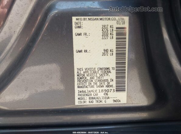 1N4AL3AP6JC189073 2018 NISSAN ALTIMA Gray Вид підкапотного простору