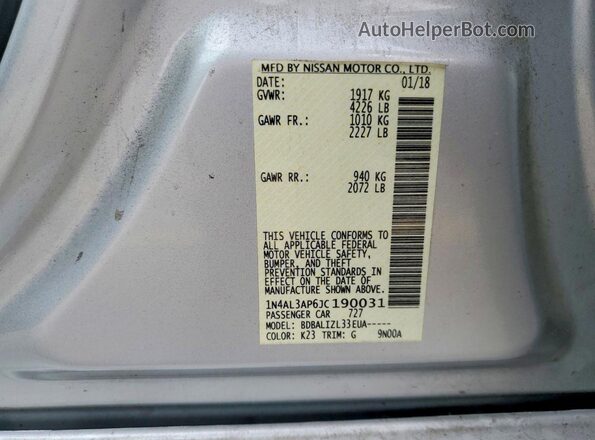 1N4AL3AP6JC190031 2018 NISSAN ALTIMA Silver Вид підкапотного простору