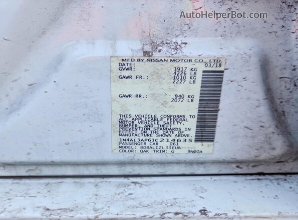 1N4AL3AP6JC214635 2018 NISSAN ALTIMA White Widok komory silnika