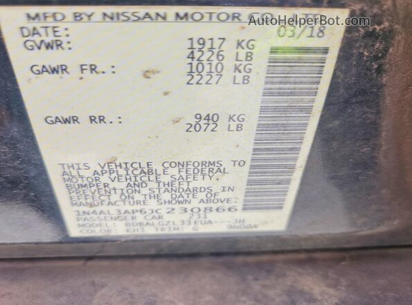 1N4AL3AP6JC230866 2018 NISSAN ALTIMA Black Engine compartment view