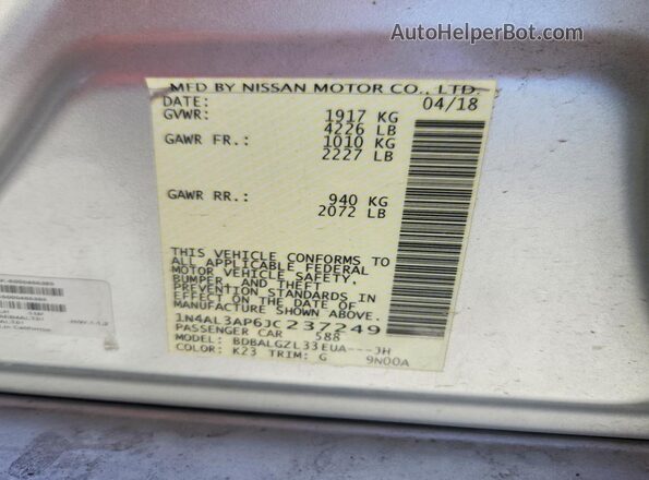 1N4AL3AP6JC237249 2018 NISSAN ALTIMA Silver Engine compartment view