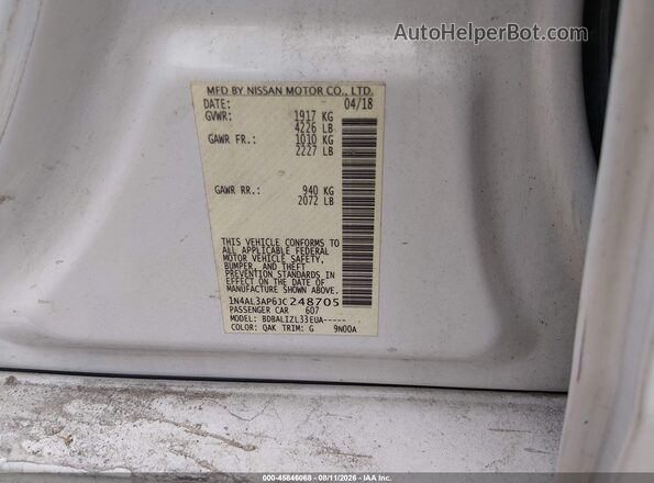 1N4AL3AP6JC248705 2018 NISSAN ALTIMA White Շարժիչի բաժամունքի տեսք