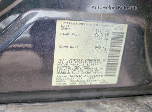 1N4AL3AP6JC250096 2018 NISSAN ALTIMA Угольный Вид подкапотного пространства
