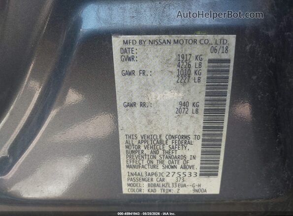 1N4AL3AP6JC275533 2018 NISSAN ALTIMA Серый Вид подкапотного пространства