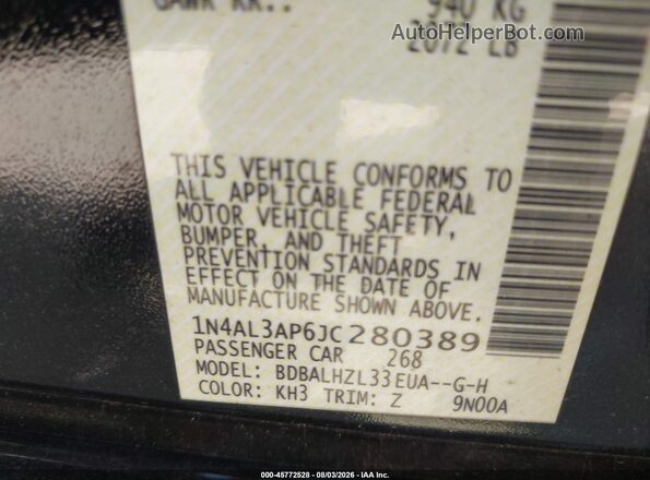 1N4AL3AP6JC280389 2018 NISSAN ALTIMA Black Widok komory silnika