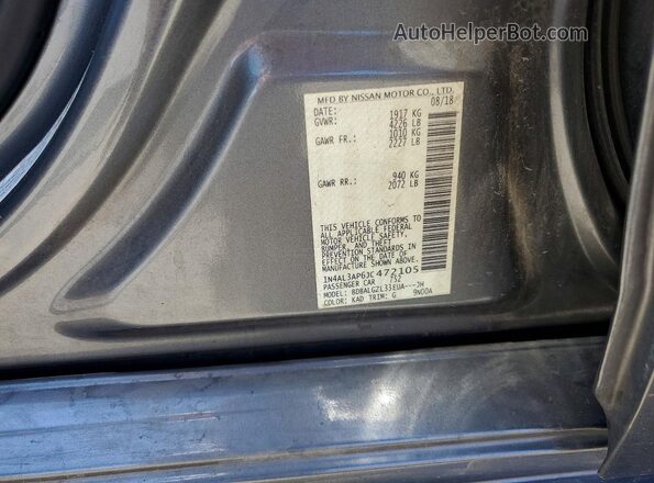 1N4AL3AP6JC472105 2018 NISSAN ALTIMA Gray VIN կոդի պիտակի տեսք