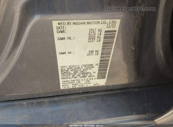 1N4AL3AP7GC122345 2016 NISSAN ALTIMA Gray Շարժիչի բաժամունքի տեսք