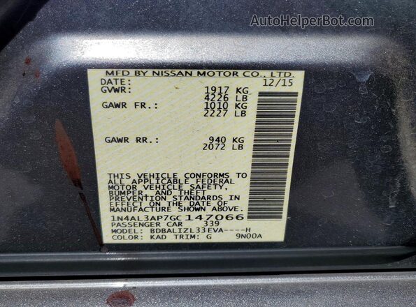 1N4AL3AP7GC147066 2016 NISSAN ALTIMA Gray Շարժիչի բաժամունքի տեսք