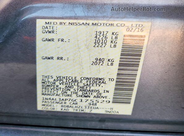 1N4AL3AP7GC175529 2016 NISSAN ALTIMA Gray Widok komory silnika