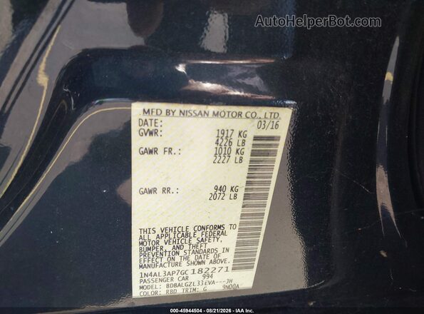 1N4AL3AP7GC182271 2016 NISSAN ALTIMA Black Vista del compartimento del motor