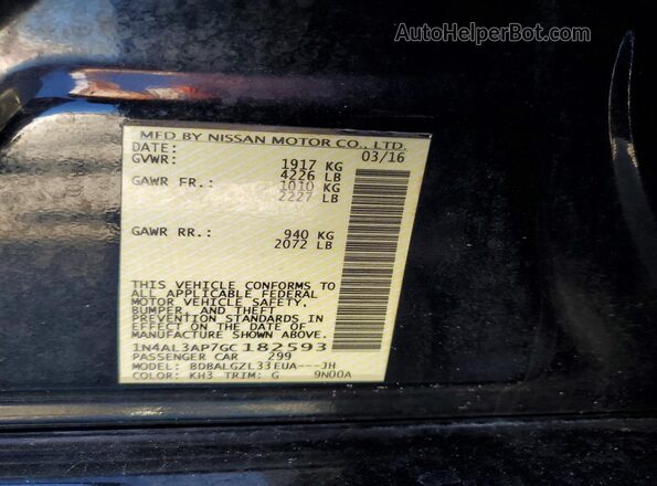 1N4AL3AP7GC182593 2016 NISSAN ALTIMA Black Widok komory silnika