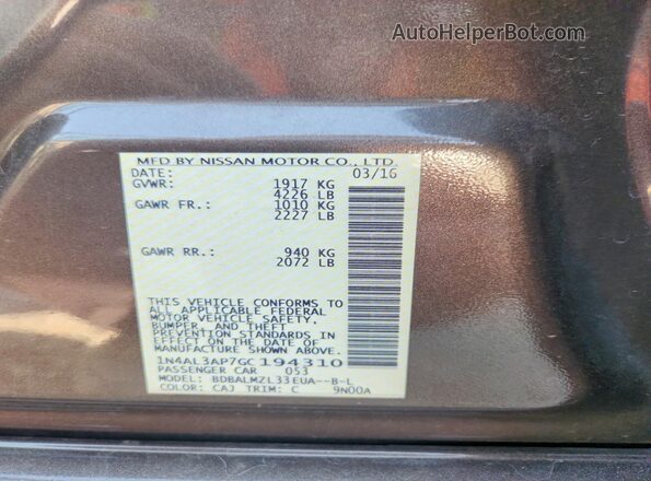 1N4AL3AP7GC194310 2016 NISSAN ALTIMA Gray Widok komory silnika