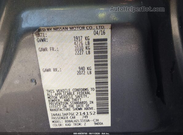 1N4AL3AP7GC214152 2016 NISSAN ALTIMA Silver Շարժիչի բաժամունքի տեսք