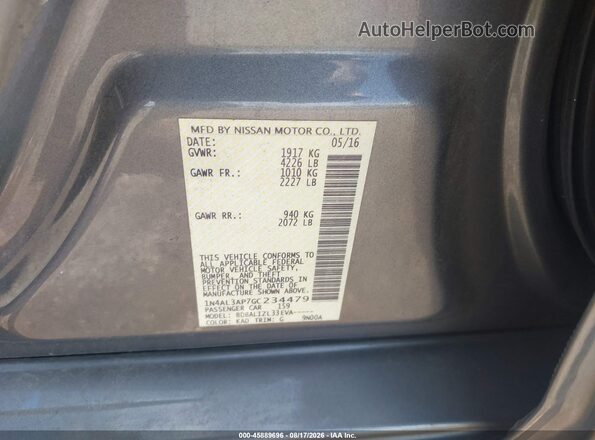 1N4AL3AP7GC234479 2016 NISSAN ALTIMA Gray Вид підкапотного простору