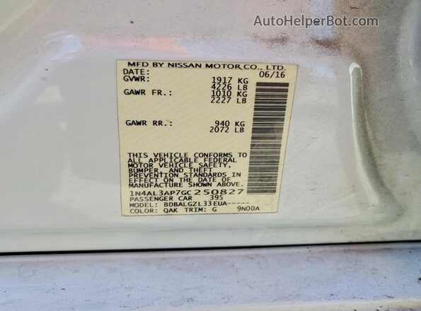 1N4AL3AP7GC250827 2016 NISSAN ALTIMA White Вид підкапотного простору