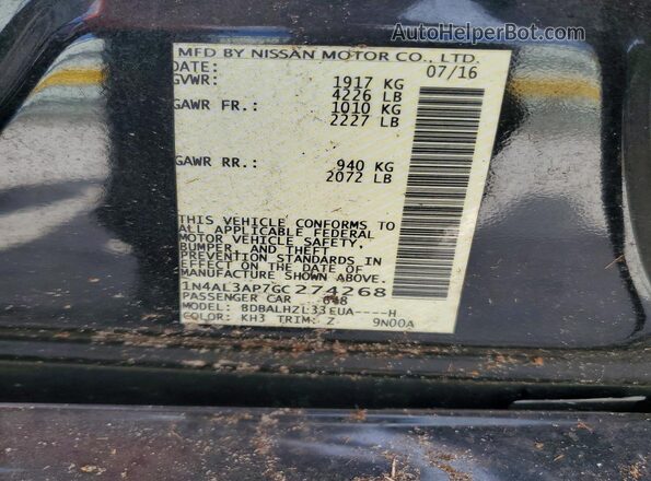 1N4AL3AP7GC274268 2016 NISSAN ALTIMA Black Widok komory silnika