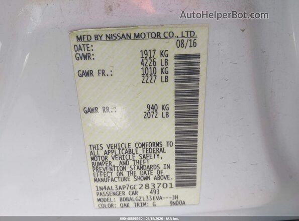 1N4AL3AP7GC283701 2016 NISSAN ALTIMA Белый Вид подкапотного пространства