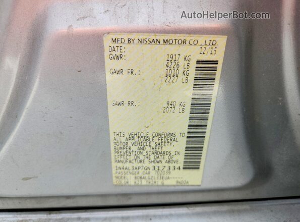 1N4AL3AP7GN317334 2016 NISSAN ALTIMA Silver Vista del compartimento del motor