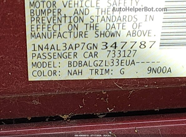 1N4AL3AP7GN347787 2016 NISSAN ALTIMA Navy Vista del compartimento del motor