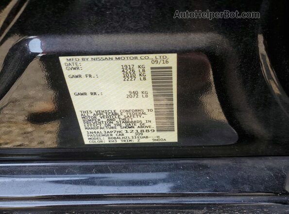 1N4AL3AP7HC121889 2017 NISSAN ALTIMA Black ძრავის განყოფილების ხედი