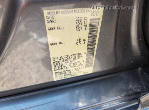 1N4AL3AP7HC232149 2017 NISSAN ALTIMA Gray ძრავის განყოფილების ხედი