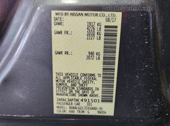 1N4AL3AP7HC491501 2017 NISSAN ALTIMA Gray Vista de la etiqueta del VIN