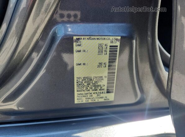 1N4AL3AP7HC492681 2017 NISSAN ALTIMA Серый Вид наклейки с VIN-кодом