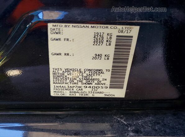 1N4AL3AP7HC940059 2017 NISSAN ALTIMA Black Vista del compartimento del motor